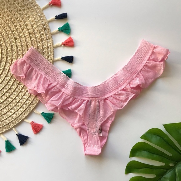 Victoria's Secret Lace Flutter Thong Panty Pink Flora Small NEW - Picture 3 of 6